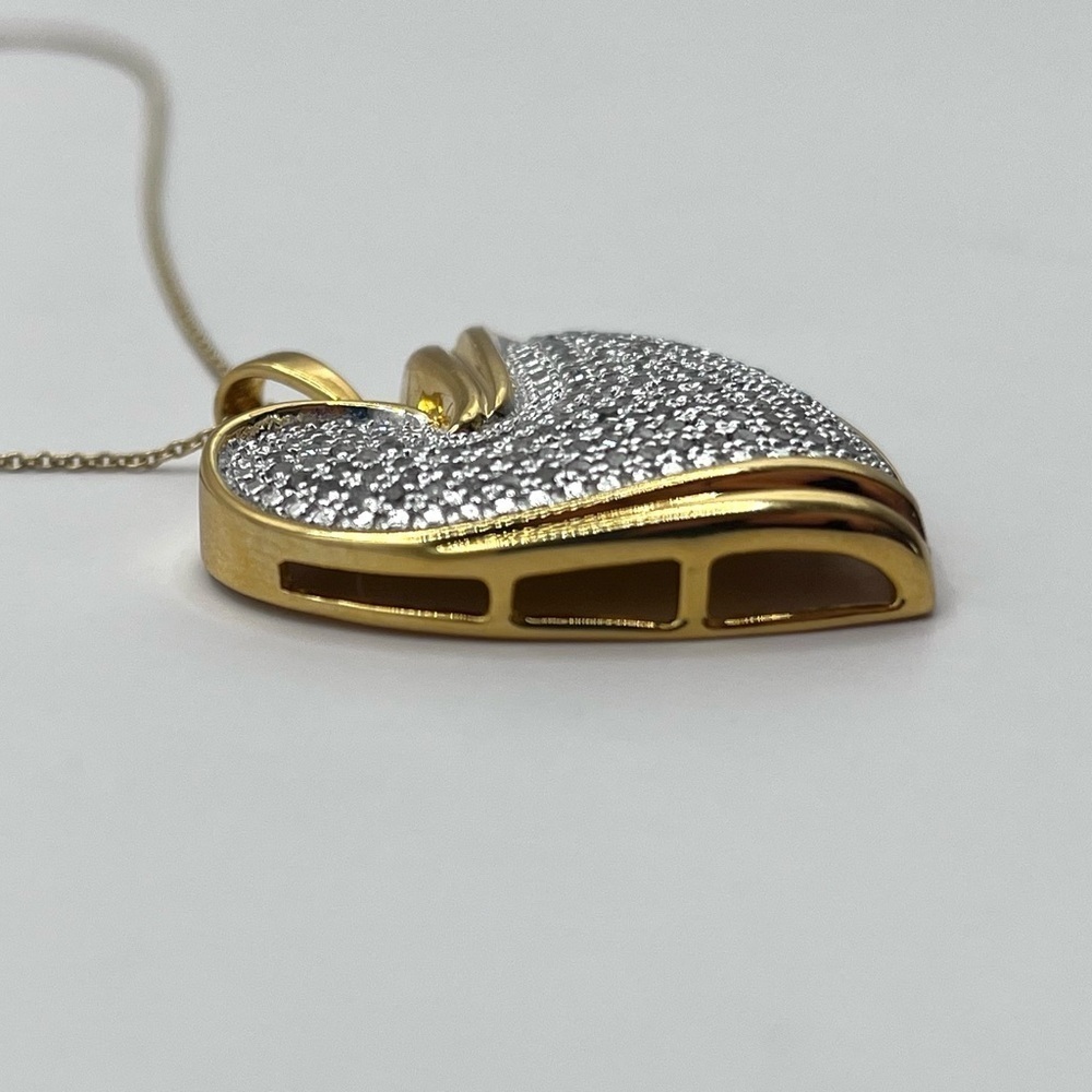 1.00 CT Natural Diamond Large Heart Necklace Gold Overlay - Picture 5 of 5